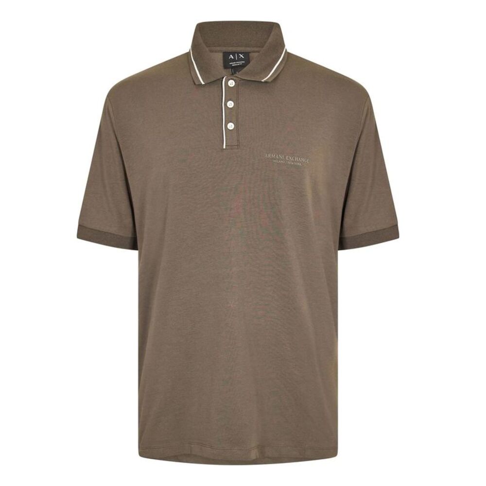 Armani Exchange Mens Contrast Tipped Cotton Polo Shirt / Khaki